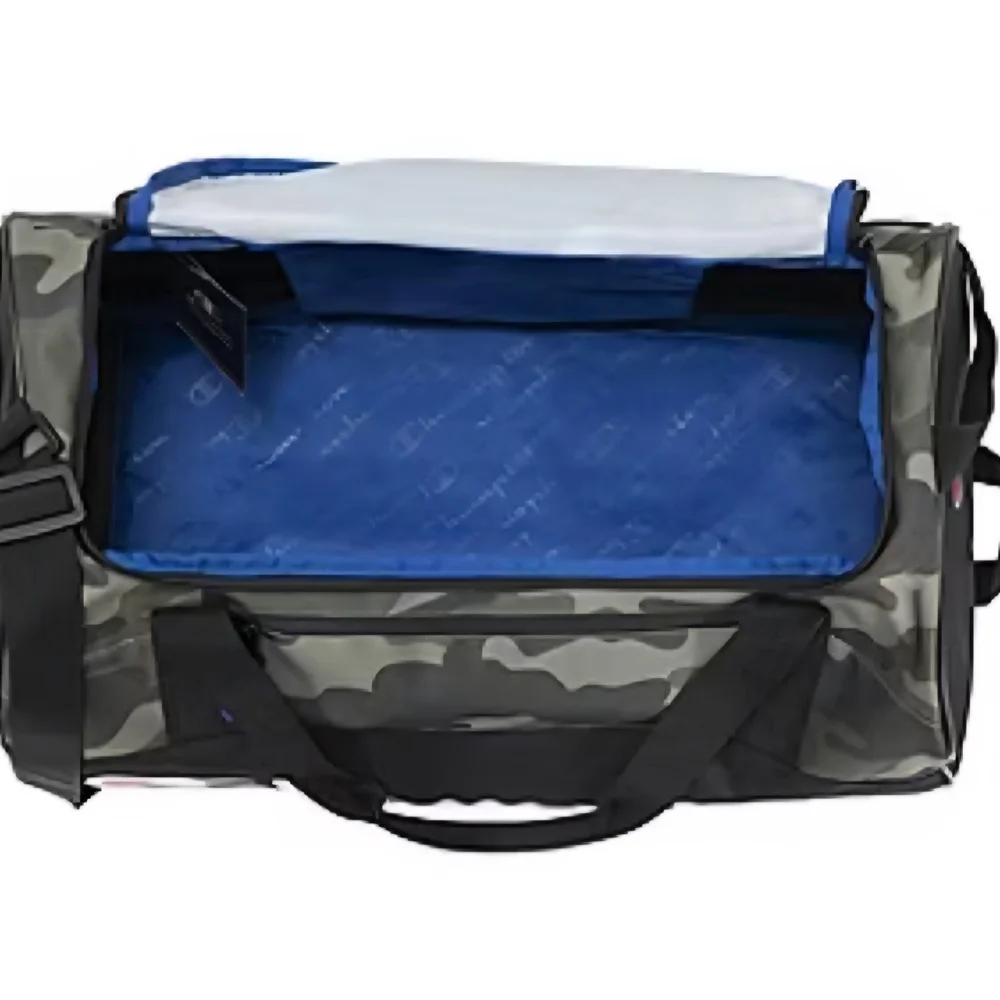 Champion Black & Gray Camo Duffel Bag with Blue Accents